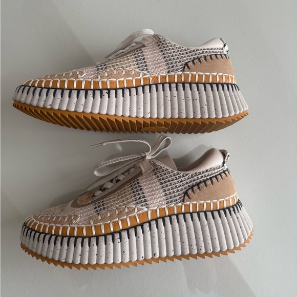 Chloé Nama embroidered Biscotti Beige sneakers. Size 8.5 EU 39. - Picture 4 of 9